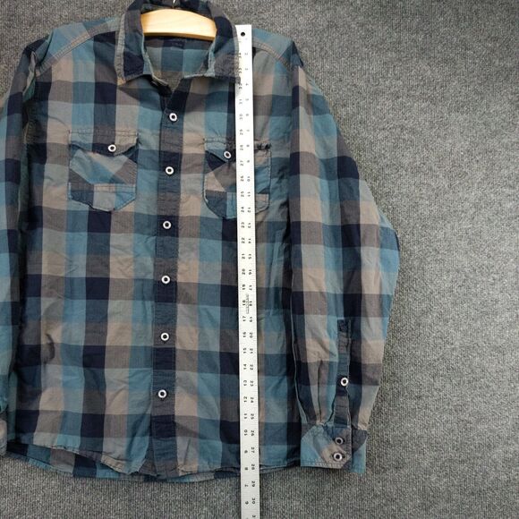 Ascend Size Mens L Blue Gray Plaid Button Up Long Sleeve Shirt Front Flap Pocket - Picture 4 of 12